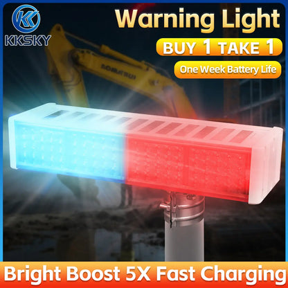 Solar red blue warning strobe light for construction site, fast solar charging, long one week battery life