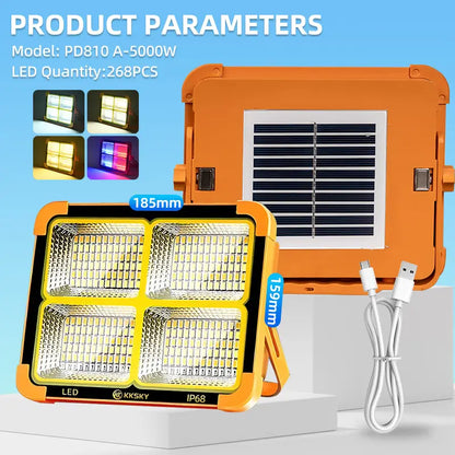 KKSKY PD810 A solar camping light 5000W, 268PCS LED chips, 185*159mm portable solar work light IP68