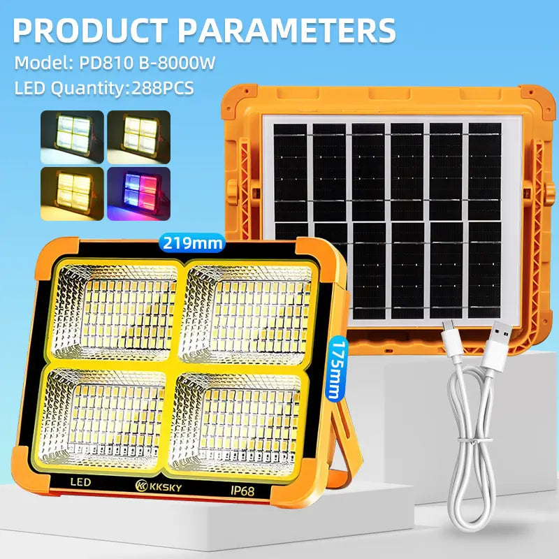 KKSKY PD810 B solar emergency light 8000W, 288 LED beads, 219*175mm outdoor camping flood lamp