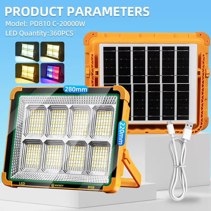 KKSKY PD810 C portable solar light 20000W, 360PCS LED, IP68 waterproof camping emergency lamp