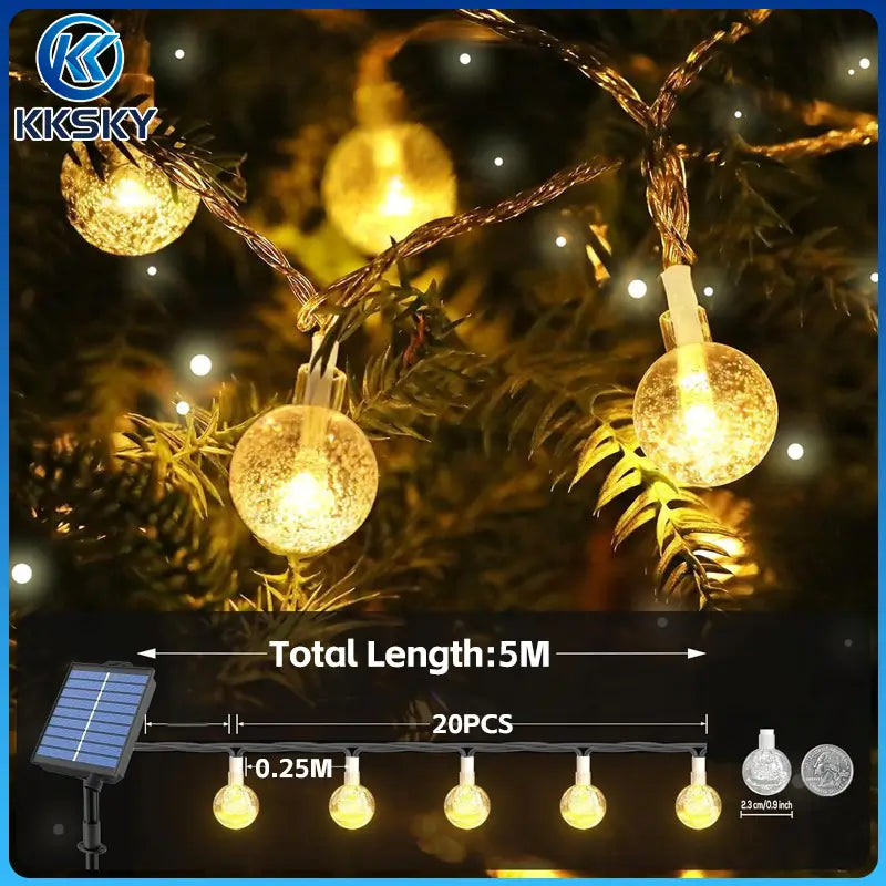 KKSKY 5m 20pcs solar string lights for Christmas tree decoration dimension specification 