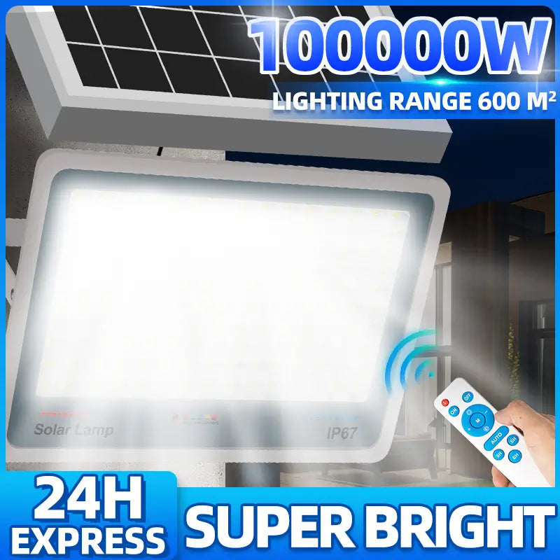 Super bright solar light outdoor waterproof flood street light with remote control, large 600㎡ lighting coverage area