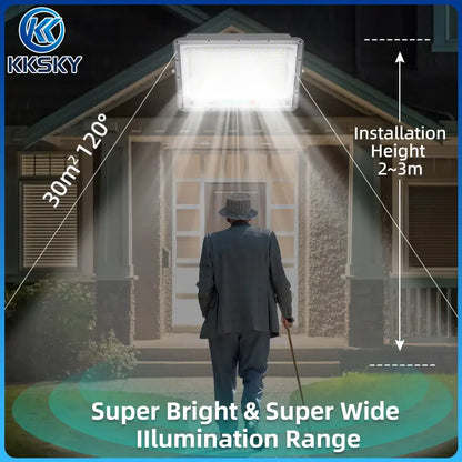 Super bright solar outdoor led flood street light wide 120°beam illumination range install height 2‑3m