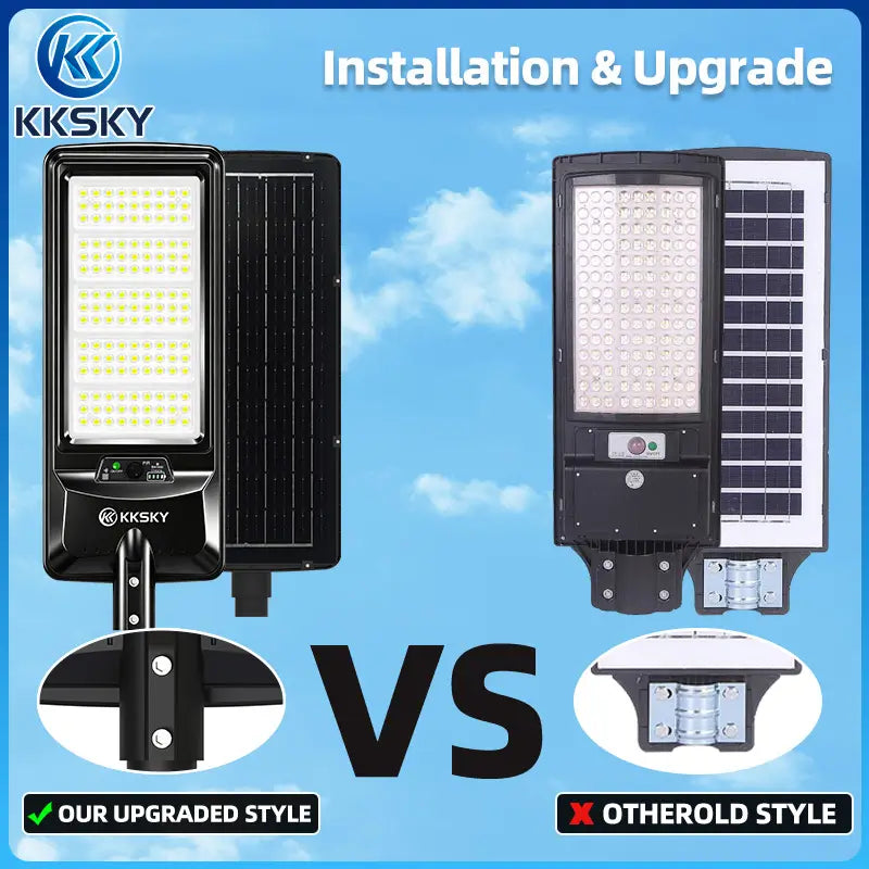 Upgraded all-in-one solar street light vs old style solar flood lamp, sturdy mounting bracket