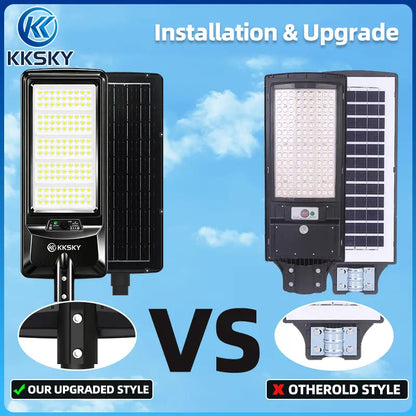 Upgraded all-in-one solar street light vs old style solar flood lamp, sturdy mounting bracket