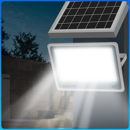 Wall‑mounted solar LED flood street light night bright output, separate solar panel, IP67 waterproof solar light for exterior wall