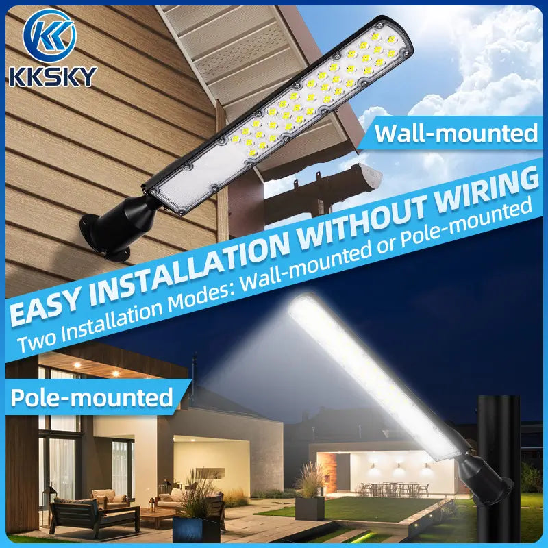 KKSSY Easy install electric street light floodlight, dual wall‑mounted and pole‑mounted 220V LED outdoor street lamp no complex wiring