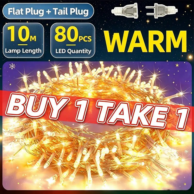 KKSKY warm fairy string lamps 10m with 80 LED bulbs,buy 1 take 1, connectable fairy light for Xmas home decor