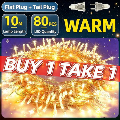 KKSKY warm fairy string lamps 10m with 80 LED bulbs,buy 1 take 1, connectable fairy light for Xmas home decor