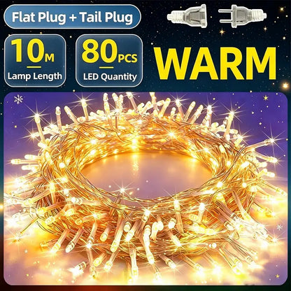 KKSKY 10m warm-white LED string lights with 80 bulbs for Christmas tree, home and party decoration