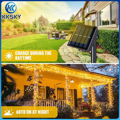 KKSKY solar fairy porch lights charge during daytime and auto on at night