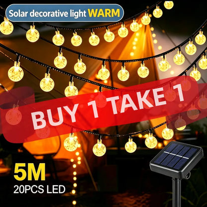 Warm white solar fairy string lamps buy 1 take 1 promo, 5M 20LED bubble globe solar outdoor fairy lights for backyard Christmas decor