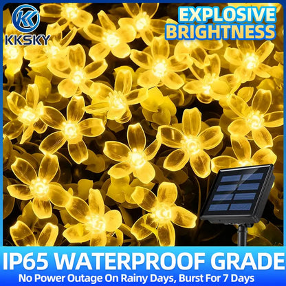 KKSKY IP65 waterproof warm white flower fairy lamps, high brightness outdoor solar string lights