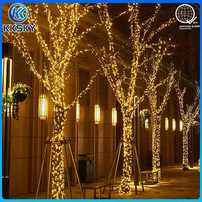 KKSKY Warm white LED string lights wrapped around street trees, outdoor commercial street night decoration Philippines
