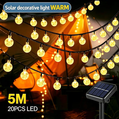 Warm white solar crystal ball string lights,5M 20LED bubble globe solar powered decorative lights for outdoor ambient lighting