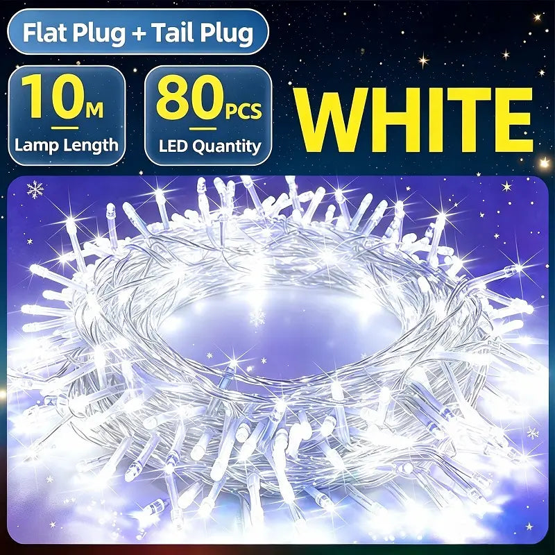 KKSKY 10m 80 PCS cool white LED fairy string lamps,flat plug Christmas indoor outdoor decorative lamp