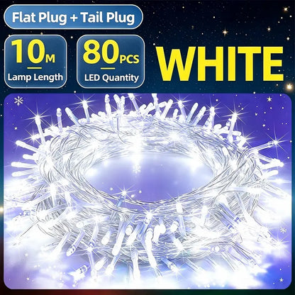 KKSKY 10m 80 PCS cool white LED fairy string lamps,flat plug Christmas indoor outdoor decorative lamp