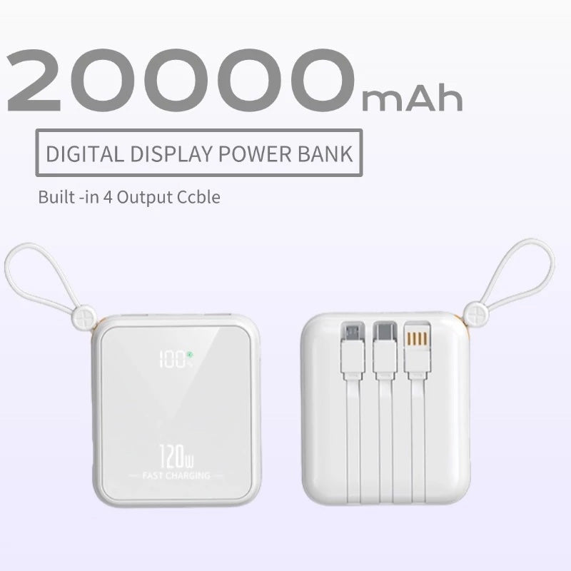 KKSKY 20000mAh Powerbank Original 2.1A Quick Charge Built Within 4 Cables Dual Input & Type c Output Compatible for iphone Smartphones